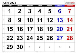 Calendario abril 2024 en Word, Excel y PDF - Calendarpedia
