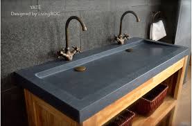 gray granite stone double bathroom sink