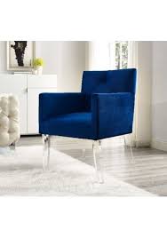 Navy Blue Velvet Accent Chair Acrylic Legs Upholstered Chairs Acrylic Chair Blue Velvet Armchair