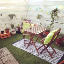Our New Purchase Artificial Grass For The Patio With Ikea Furniture Cushions And Rug We Used F Artificial Plants Decor Outdoor Pool Decor Artificial Grass
