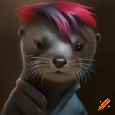 cute anime otter fursona with brown fur and blue hair on Craiyon