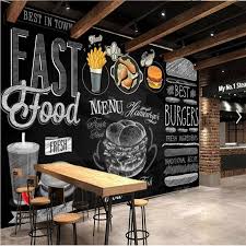 Custom Mural Wallpaper Hand Drawn Burger Fast Food Bar Background Wall Painting Wallpapers Aliexpress Small Restaurant Design Cafe Interior Design Restaurant Interior Design