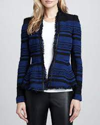 Rebecca Taylor Striped Leather Trim Tweed Jacket Tweed Jacket Clothes Fashion
