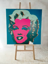 Silkscreen painting of Marilyn Monroe by Andy Warhol (blue-pink)