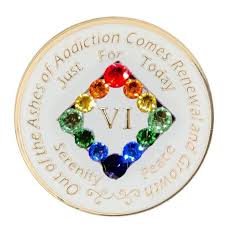 NA GLOW in the DARK Bling Medallion W Rainbow Transition Crystals (yrs  1-45) Recovery Narcotics Anonymous Milestone Chip Transition Lgbt
