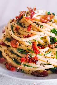 1 cup grated pecorino romano cheese. Bucatini With Spinach Bacon Creamy Parmesan Sauce Julia S Album