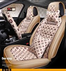 236 97 Classic Leather Lv Print Car Seat Covers Pads Car Seat Cushions Pillows 11pcs Beige Cute Car Accessories Car Seats Lv Cars