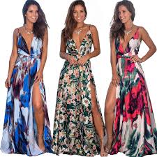 9 Colors Women Maxi Dress High Slit Sleeveless V Neck Summer Dress Beach Holiday Casual Long Dress Edressu Lq 2301