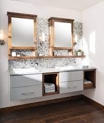 The marble backsplash gets a special touch with a custom curve. á‰ Some Great Ideas For Floating Bathroom Vanity Plans Unique Ideas Decor And Designs