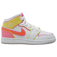 Jordan Aj 1 Mid Edge Glow Girls Grade School Kids Foot Locker In 2020 Neon Nike Shoes Jordan Shoes Girls Cute Nike Shoes