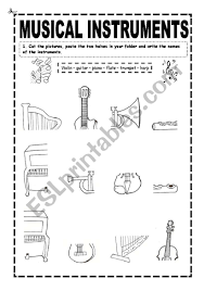 Worksheets and games include basic notes, rests, and clefs. English Worksheets Musical Instruments Part 1 2
