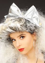 80s Style Fancy Dress Metallic Silver Hair Bow