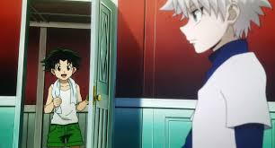 Gon transformed into an unknown form, while yusuke transformed into a mazoku, their hair growing long; Killua Gon S Hair Down Killua Aesthetic Anime Haikyuu Akaashi