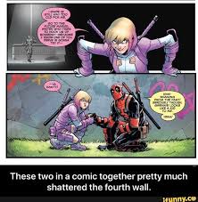The Fourth Wall These Two In A Comic Together Pretty Much Shattered These Two In A Comic Together Pretty Much Shattered The Fourth Wall Ifunny Deadpool Comic Deadpool Funny Marvel Spiderman