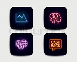 Neon Set Of Pay World Money And Line Stock Vector