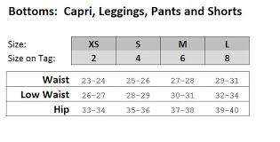 Zobha Activewear Size Chart