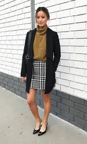 Black And White Houndstooth Skirt Outfit 10 Celeb Inspired Work Outfits To Copy Asap The Everygirl In 2020 Classy Winter Outfits Houndstooth Skirt Outfit Jamie Chung Style