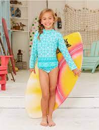 Cabana Life Monaco Blue Rashguard Swim Set Girls Rashguards Cabana Life 50 Girls Swimsuits Kids Little Girl Bikini Kids Swimwear Girls