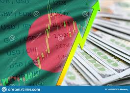 Bangladesh Flag And Chart Growing Us Dollar Position With A