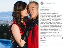 Hari jadi juga sering dijadikan parameter seberapa jauh hubungan anda dengan pacar. Ultah Pernikahan Ke 8 Ardi Bakrie Tulis Pesan Romantis Ini Untuk Nia Ramadhani Tabloidbintang Com
