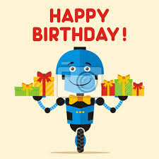 Bon Anniversaire Carte De Voeux Ou Banniere Avec Robot Bleu Papier Peint Papiers Peints Robot Felicitation Agreable Myloview Fr
