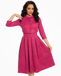 Marianne Jackie O Style Raspberry Jacquard Swing Dress Co Ord Set