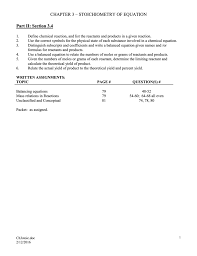 Ch 3 Stoichiometry Worksheet