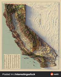 California pacific ocean coastline is large with a 1,350 km (840 mi) area. Terrain Map Of California Mapporn