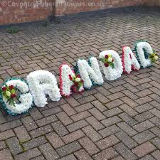 Grandad ribbon for funeral flowers. Grandad Named Letter Tribute White Coventry Funeral Flowers