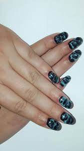 Acrylic Black And Teal Nails Marble Gel Black And Teal Nails Teal Nails Nails Nail Art