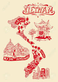 Illustrated Map Of Vietnam Travel And Attractions Vietnam Art Vietnam Tattoo Illustrated Map