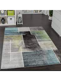 Der kuschelige, weiche, flauschige grau blau mikrofaser teppich aus der » homie living « serie hat eine komfortable florhöhe von 2,5 cm ist strapazierfähig und fusselt nicht. Paco Home Designer Teppich Kariert Modern Trendig Meliert Eyecatcher In Grau Turkis Grun Klingel