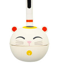 Otamatone Japanese Lucky Cat Maneki Neko Electronic Musical Instrument Synthesiser By Cube Maywa Denki White With Red And Yellow Accent Colour