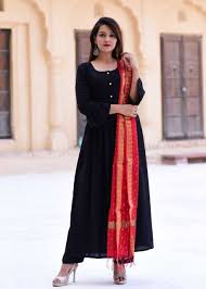 Black Suit Set With Banarasi Red Dupatta Indian Saree Blouses Designs Black Salwar Kameez Clothes For Women