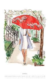 2015 Art Calendar Watercolor Fashion Art Umbrella Art