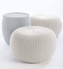 Amazon Com Keter Urban Knit Pouf Ottoman Set Of 2 With Accent Table For Patio Decor Cloudy Grey Oasis White Garden O In 2020 Ottoman Set Knitted Pouf Outdoor Pouf