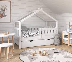 Lit bébé évolutif 70x140 bouleau blanc malo. Lit Montessori Cabane Pour Enfant 70x140 Cm Blanc Tiroir Cielterre Commerce