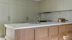 Timber Veneer Shaker Doors And Pale Green Cabinetry Blue Tea Kitchens Kitchen Design Kitchen Timber Veneer