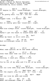 Song Lyrics With Guitar Chords For Round Midnight Julie