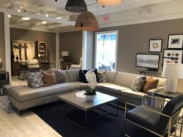 Quilted floral blue & brown on beige background. Ethan Allen Marcus Left Open End Sectional Home New Homes Living Room