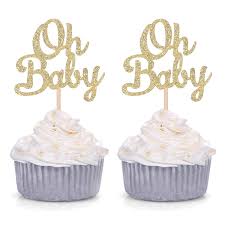 Collection by print it baby studio. Amazon Com Blue Glitter Oh Baby Cupcake Toppers Baby Shower Boy S First Birthday Party Decorations Pack Of 24 Toys Games