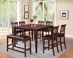 8 Pc Cherry Wood Counter Dining Set Table Chairs Bench Leather Seat Side Chairs Dining Counter Height Dining Table Dining Table In Kitchen