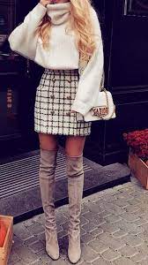 2019 Fashion Outfits Grid Skirt With Grey Boots Zkkoo Classy Skirt Outfits Winter Fashion Outfits Fashion Outfits