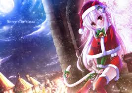 Merry Christmas Happy Holidays Anime Art Santa Girl Costume Santa Hat Neko Cat Girl Cat Ears Anime Anime Christmas Cat Girl