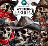 Conjunto de imágenes prediseñadas de calaveras del oeste: Vaquero PNG,  sublimación rústica (uso comercial)