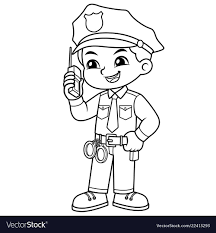 Police Officer Boy Checking Information Vector Image On Vectorstock Cartoon Coloring Pages Coloring Pages Police Officer Crafts