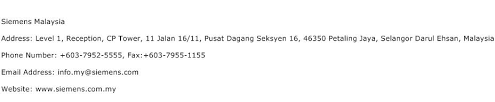 46050 petaling jaya selangor darul ehsan tel.: Siemens Malaysia Address Contact Number Of Siemens Malaysia