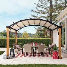 Sunjoy 10 Ft X 12 Ft Steel Arched Pergola With Wood Looking Finish Multi Multicolor Gazebo Pergola Pergola Canopy Steel Pergola