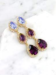 Purple Chandelier Bridal Purple Long Earrings Purple Drop Etsy In 2022 Bridal Earrings Drop Purple Statement Earrings Crystal Bridal Jewelry