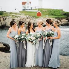 Bridal Party Of Blue Grey Tones In Luxe Chiffon And Crepe De Chine Photo Trenh Light Blue Bridesmaid Dresses Dusty Blue Bridesmaid Dresses Blue Bridesmaids
